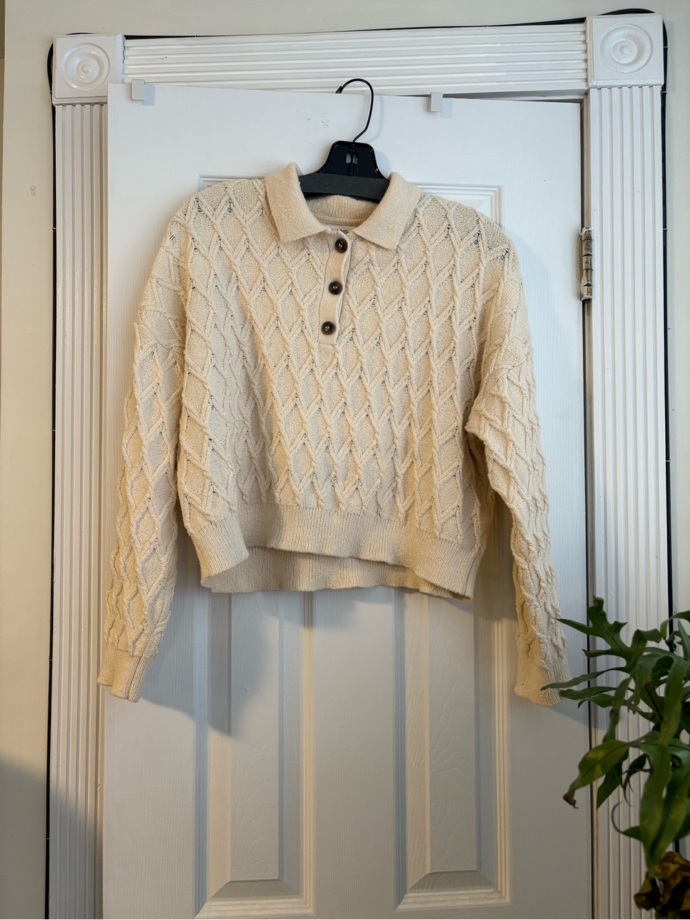 Cream Cable Knit Polo Sweater